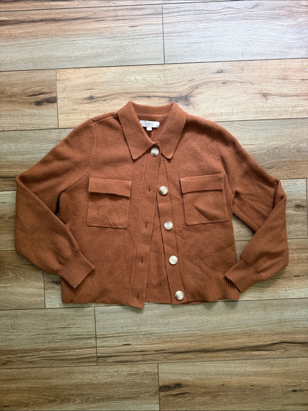 LOFT Rust-Orange Button Front Knit Blazer